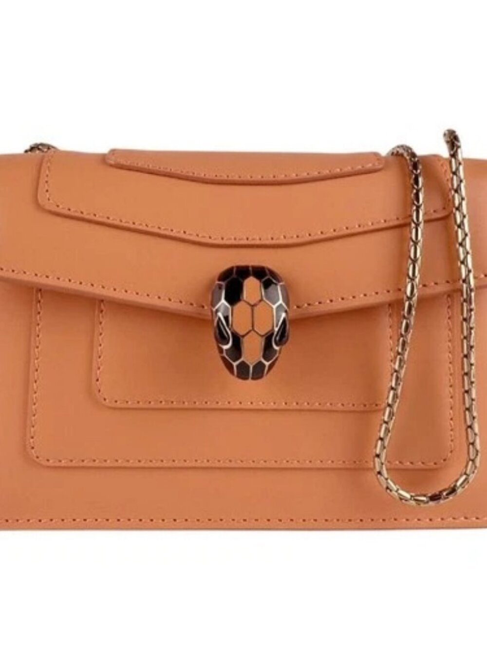 Auth BVLGARI Serpenti Forever Shoulder Bag Orange/Gold Leather/Metal - z9667